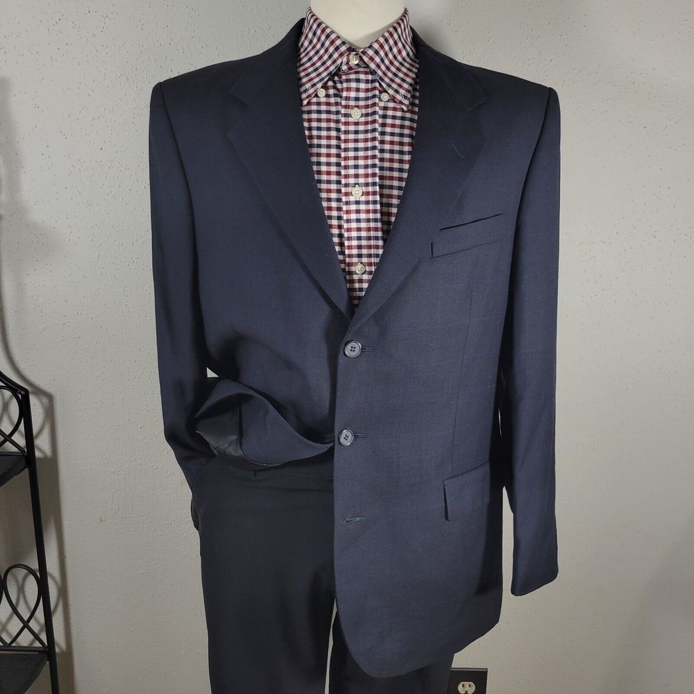Vitale Barberis Men's Sport Coat Blazer Three Button‎ Navy Blue Wool 100s Sz 44R